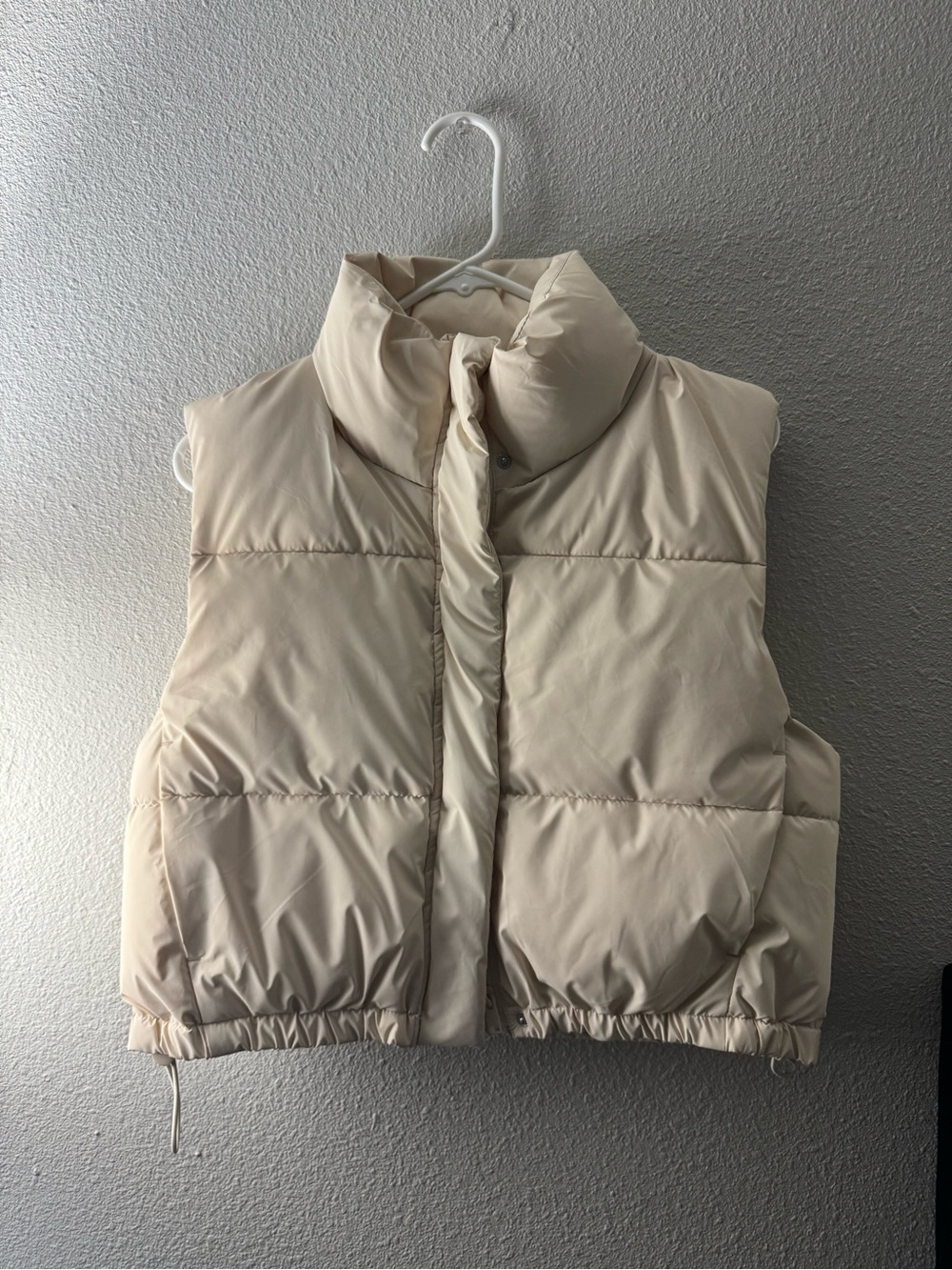 Women's Cropped Cream Puffer Vest with High Collar